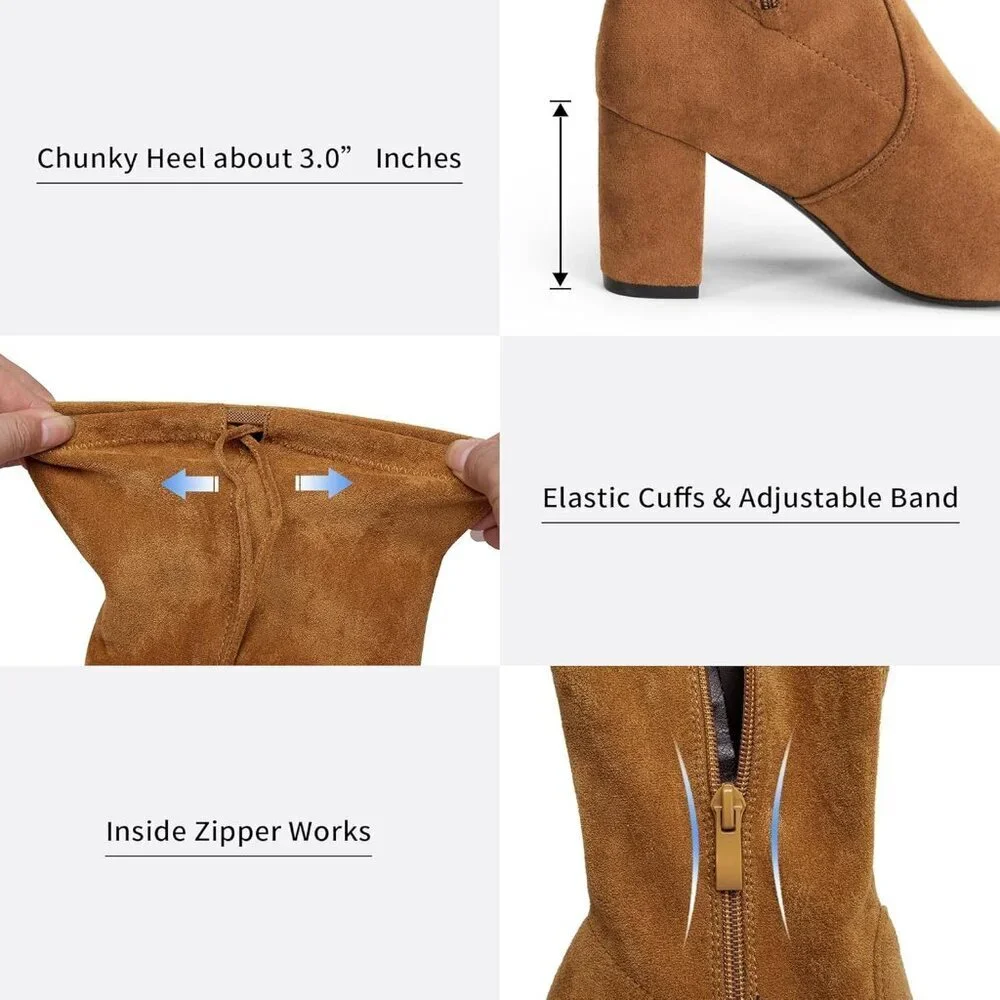 Women's Camel Suede Inner Zipper Thigh High Over The Knee High Heel Boots